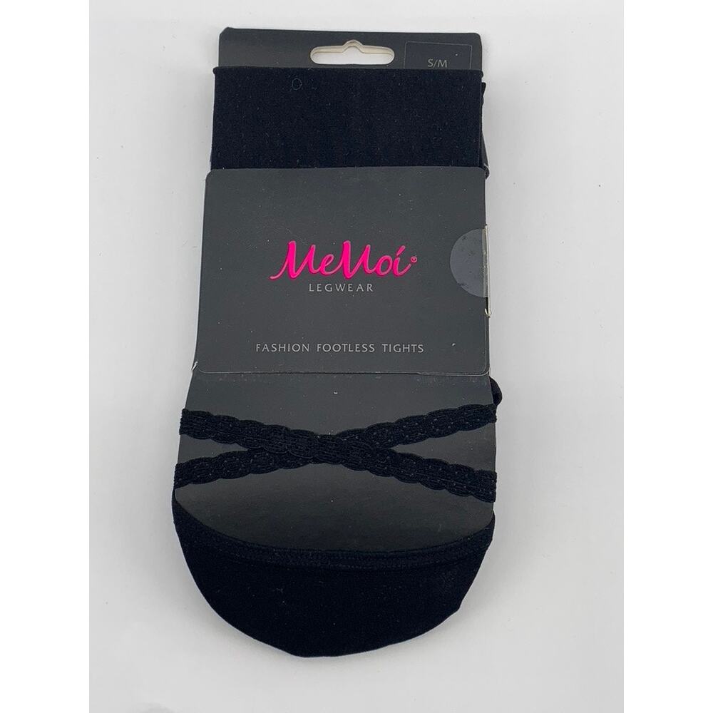 MEMOI Women's Black Solid Semi Sheer Criss-Cross Footless Tights SZ S/M